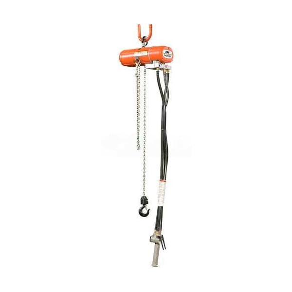Columbus Mckinnon. CM ShopAir Chain Hoist, 1,000 Lbs Cap., 10 Ft. Lift, 11 FPM Lift, 29 FPM Lower 2183 - main